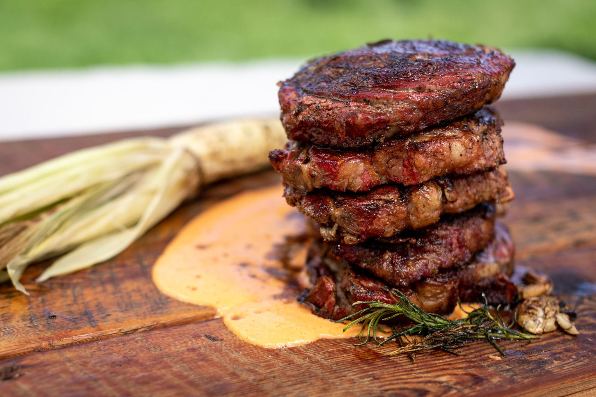 Butter Basted Ribeye with Cornhuskers Sauce